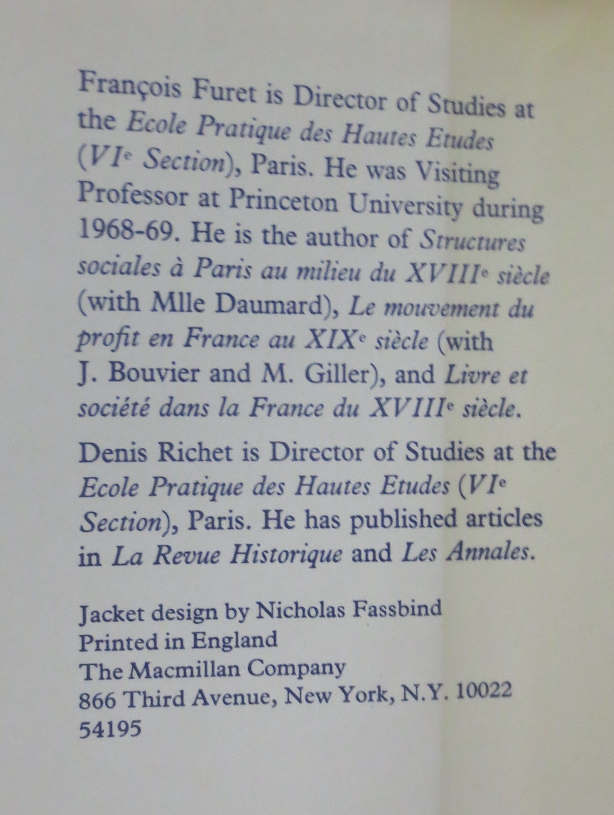 THE FRENCH REVOLUTION FURET AND RICHET HARDBACK DUSTCOVER 415 PAGES
