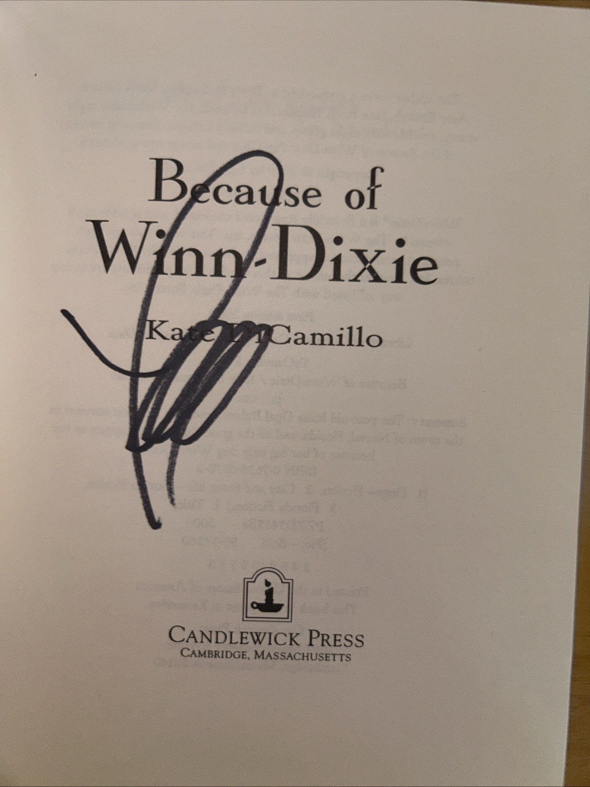 Because of Winn-Dixie by Kate Dicamillo (2000, Hardcover), signed, 1st/3rd