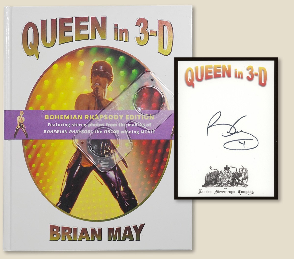 Brian May SIGNED BOOK Queen in 3-D BOHEMIAN RHAPSODY EDITION Hardcover