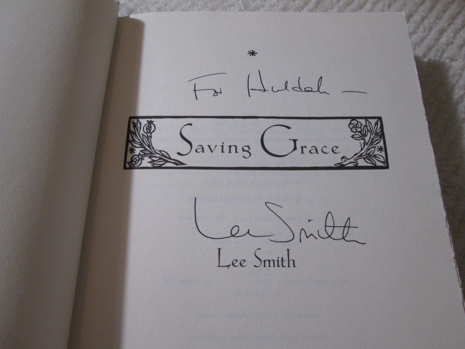 Saving Grace Signed by Lee Smith 1995 HC/DJ 1st Edition 1st Print