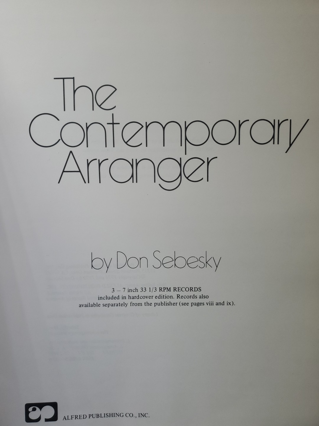 The Contemporary Arranger Don Sebesky 1979 Alfred Spiral Jazz Orchestration