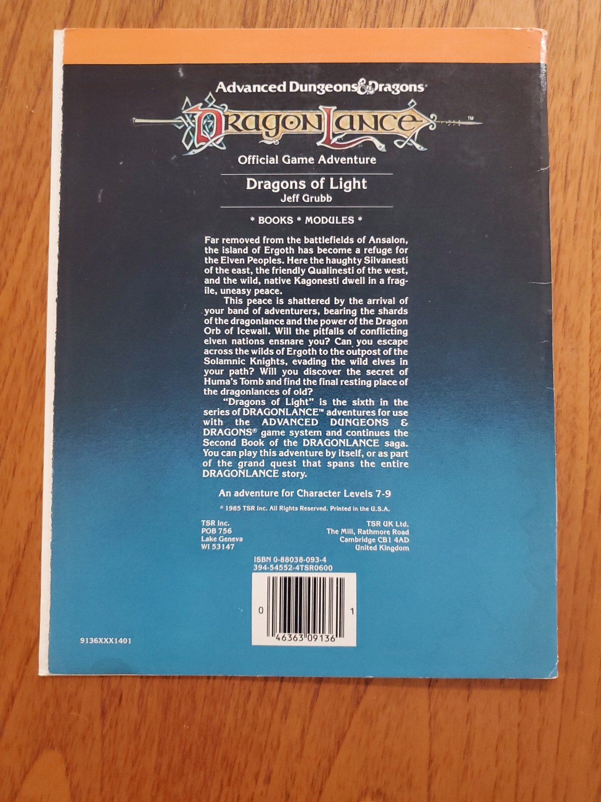 TSR AD&D Dragonlance DL7 Dragons of Light W/Map 9136 Missing character flap