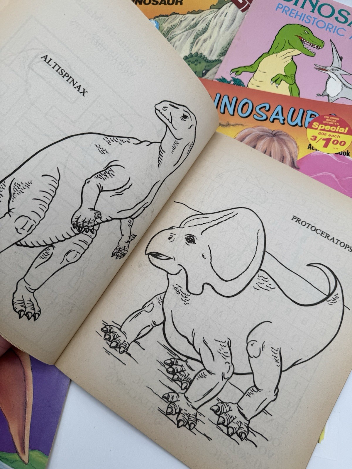 Vintage Lot of 5 DINOSAUR Coloring Books Most Unused But One Has Marks