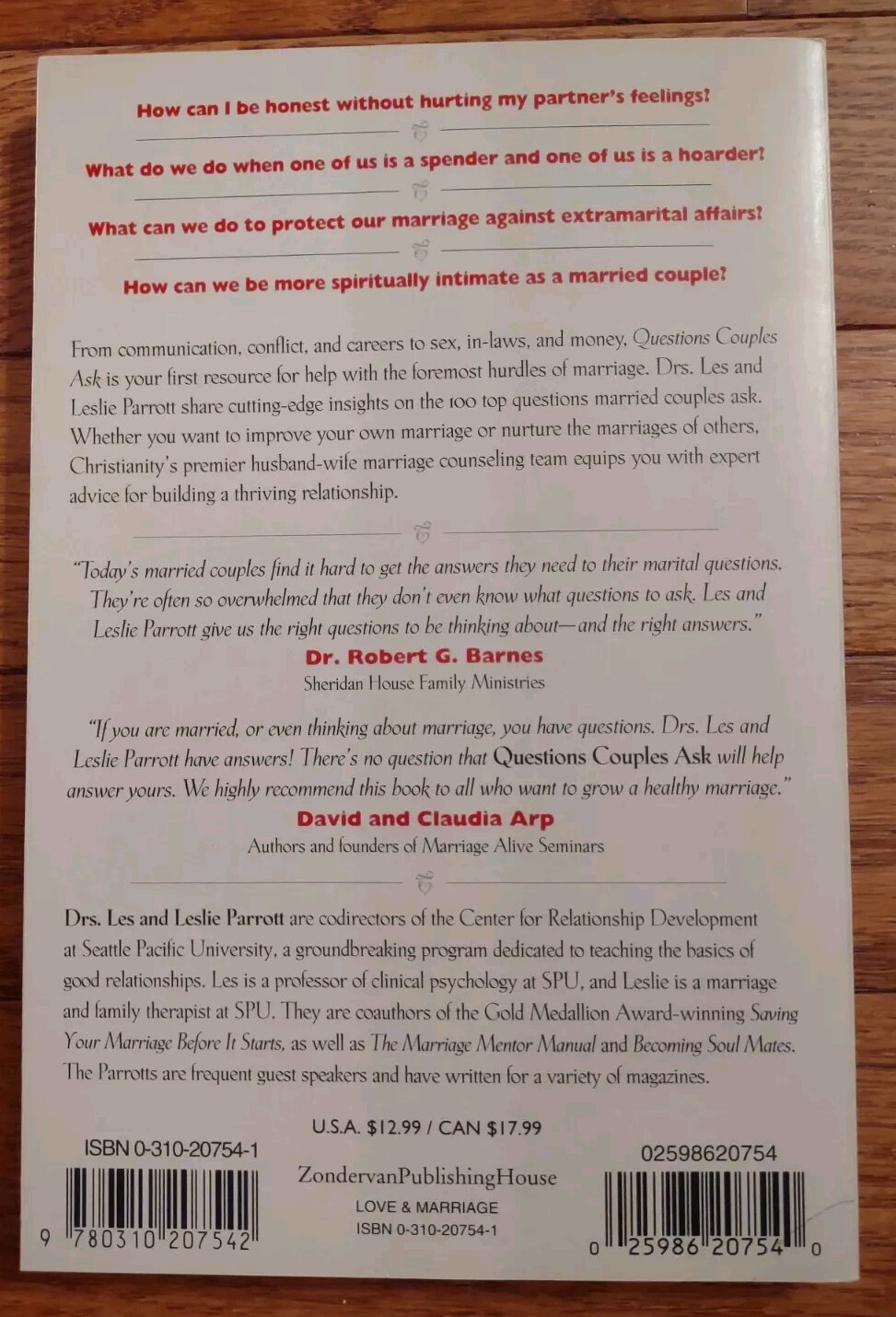 QUESTIONS COUPLES ASK by Dr. Les Parrott III – Zondervan 1996 – Paperback