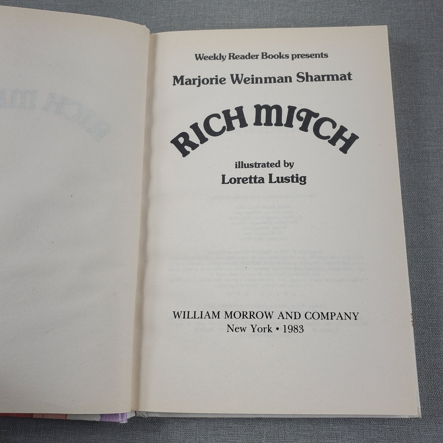 Rich Mitch Marjorie Weinman Sharmat 1983 Illustrated Children’s Book Morrow