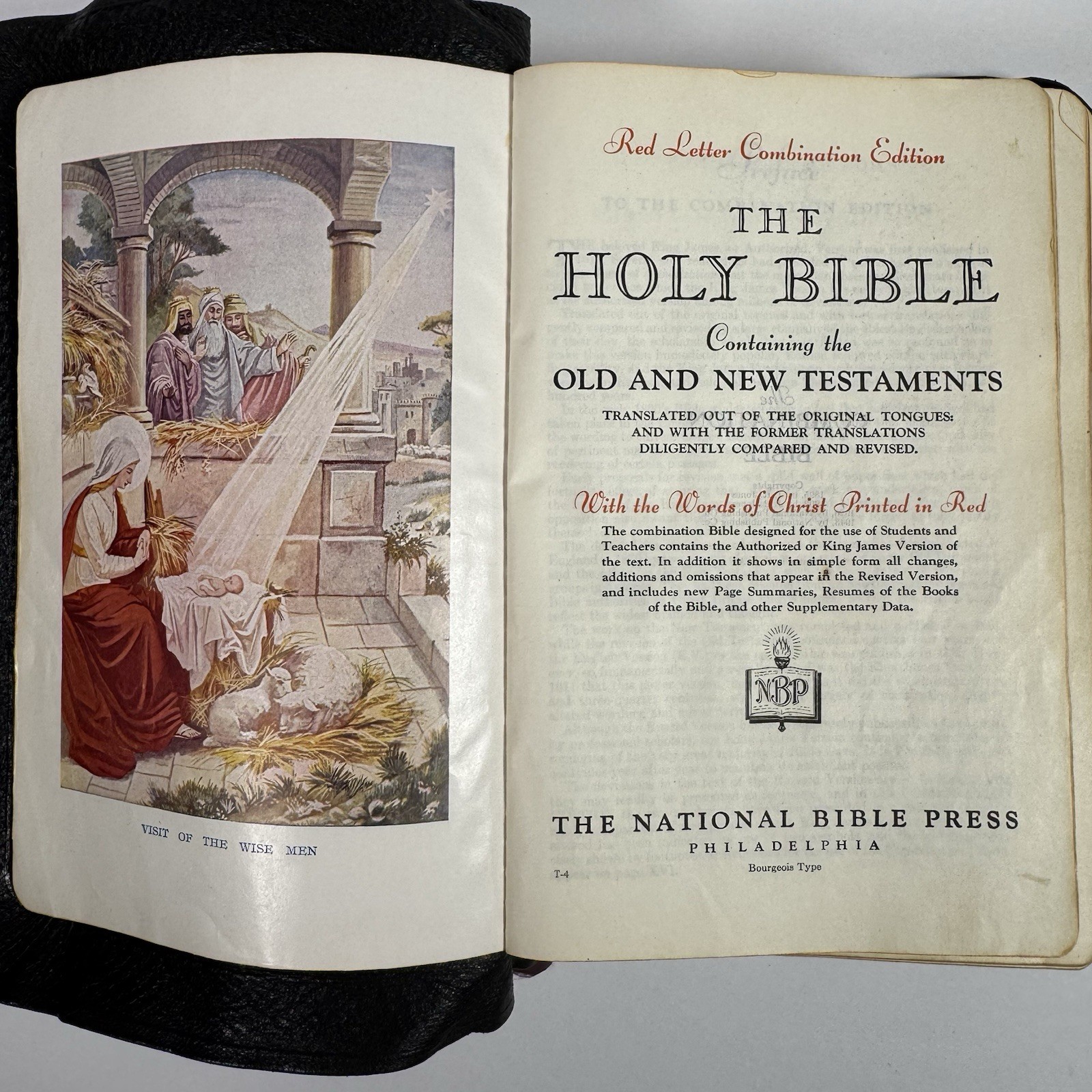 Holy Bible National Bible Press Pronouncing Red Letter KJV 1940’s Thumb Tabs