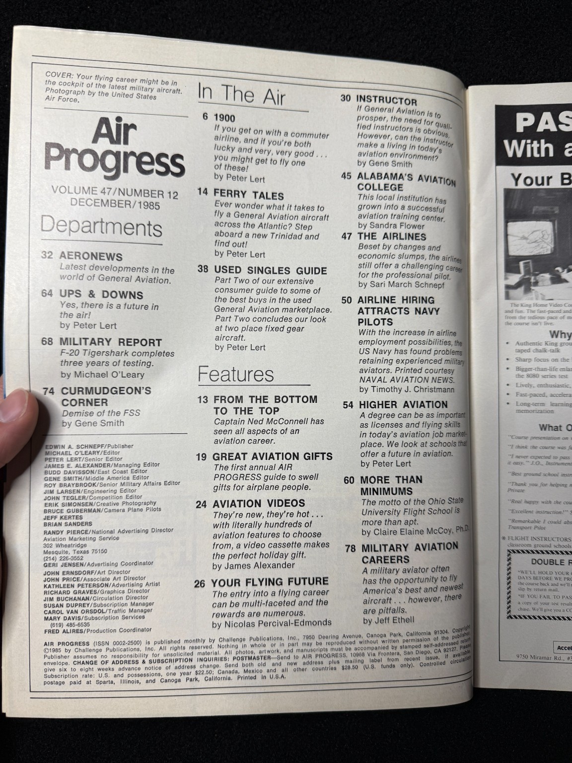 Air Progress Aviation Magazine December 1985 Beech 1900 Careers Military