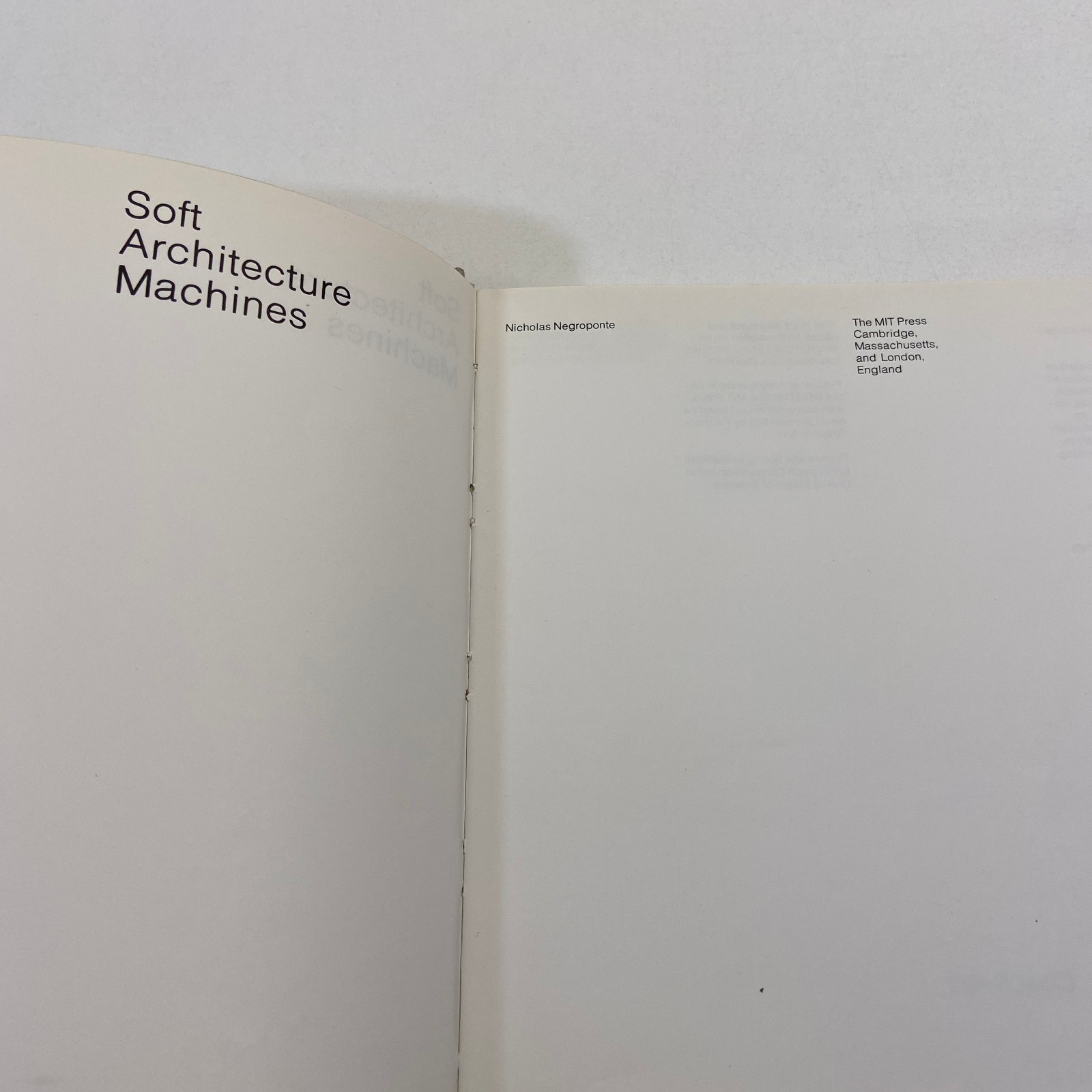 Soft Architecture Machines Nicholas Negroponte Ex Library 1975 VTG HCDJ MIT