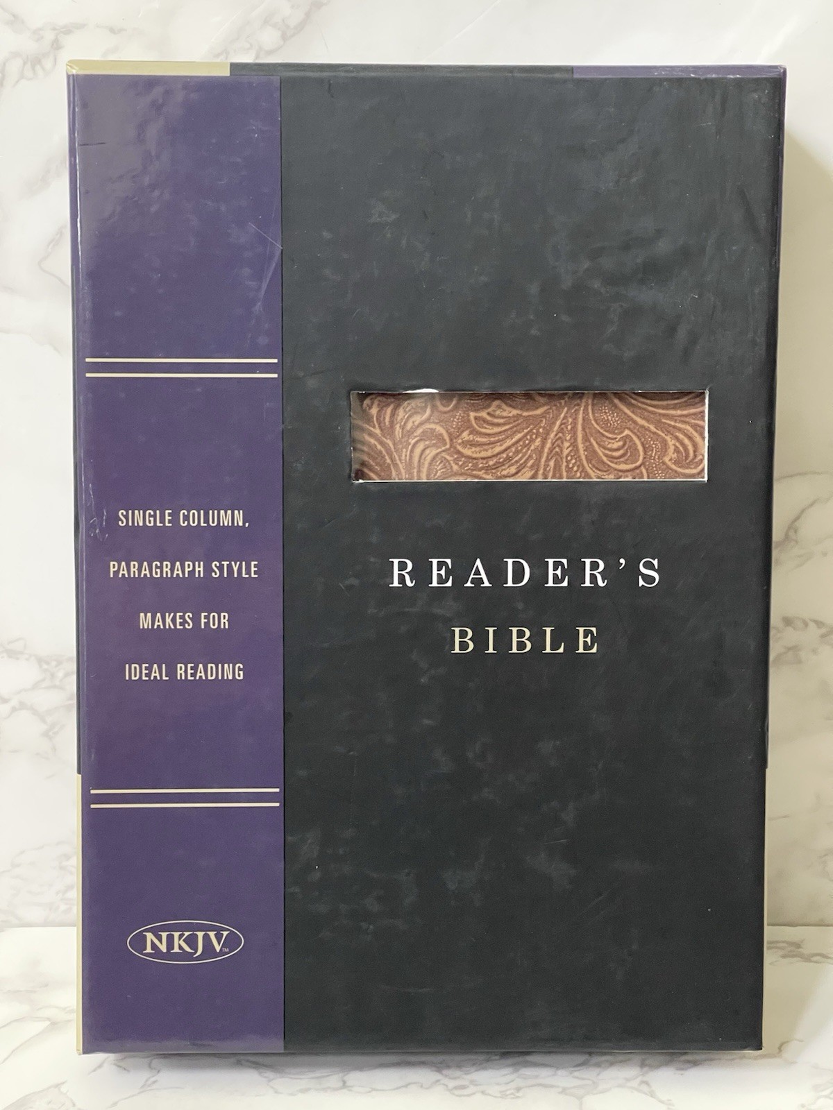 NKJV Reader’s Bible Black Brown Tooled Leathertouch New w/ Box Single Column