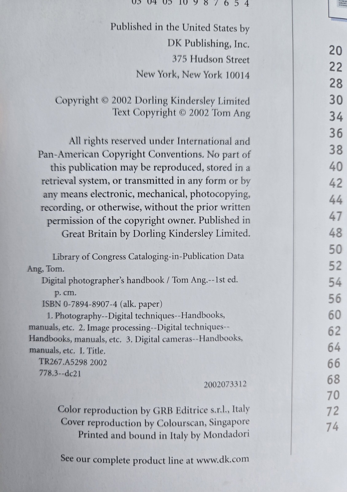 Digital Photographer’s Handbook Tom Ang c.2002 HB & DJ
