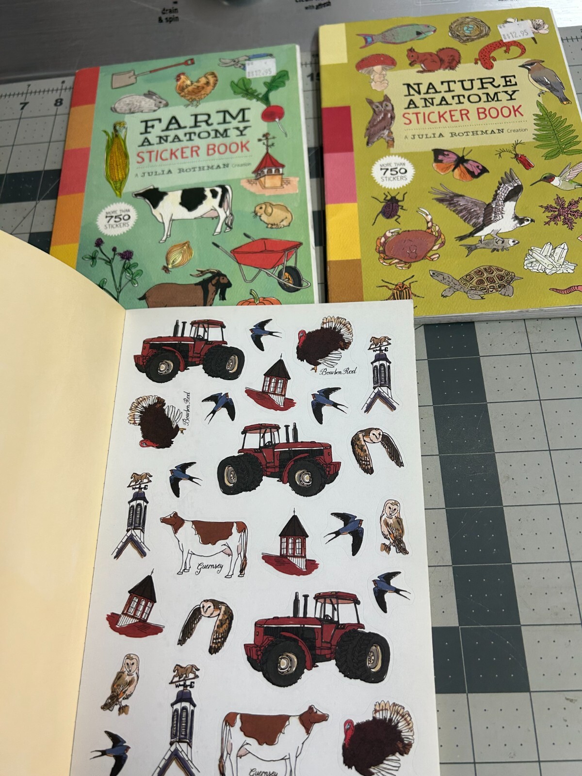 New 3-pack lot Farm Nature Anatomy Sticker Book Julia Rothman Cows Chickens Corn