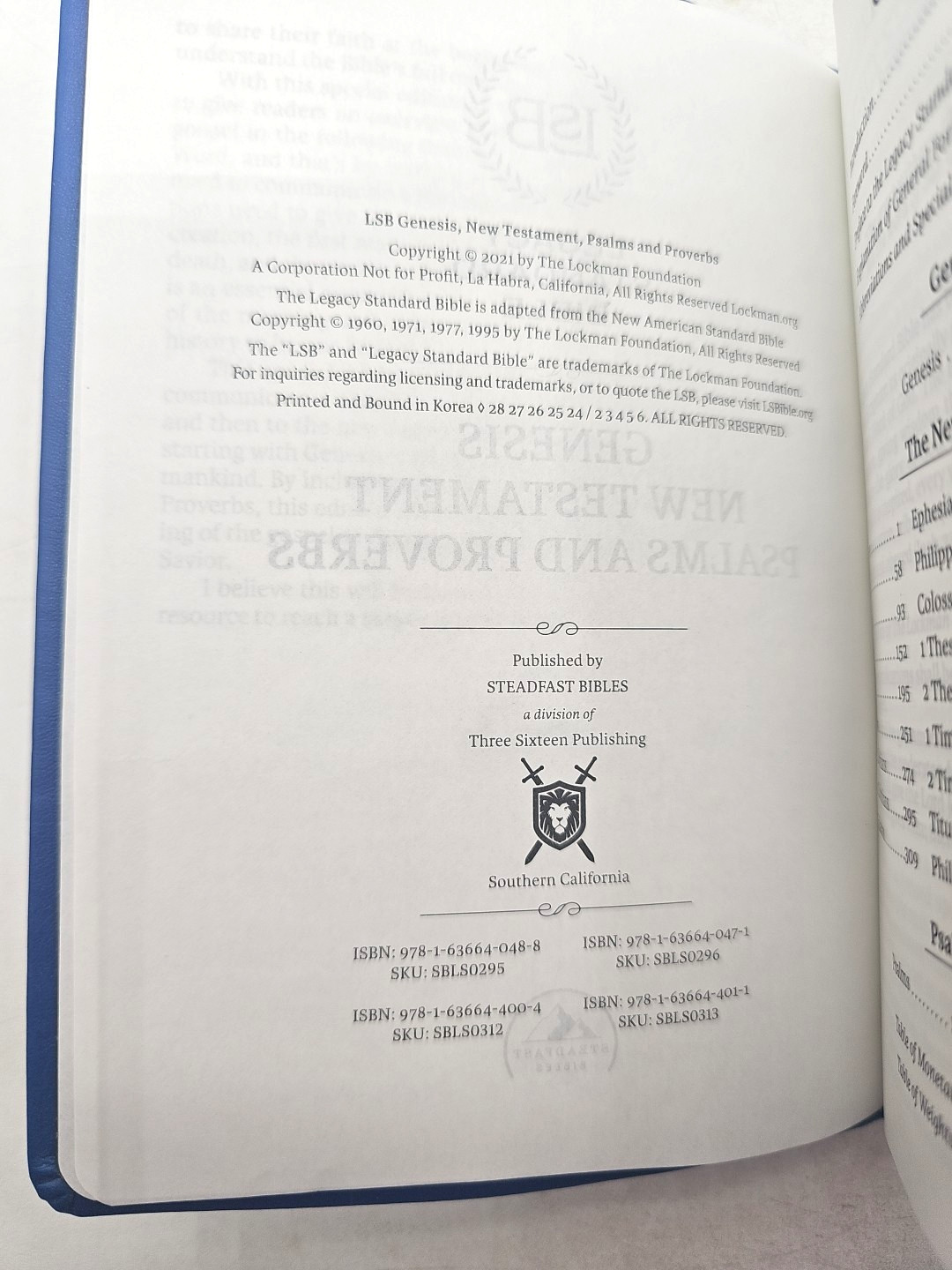 Legacy Standard Bible Genesis New Testament Psalms Proverbs ​Blue Steadfast 2021