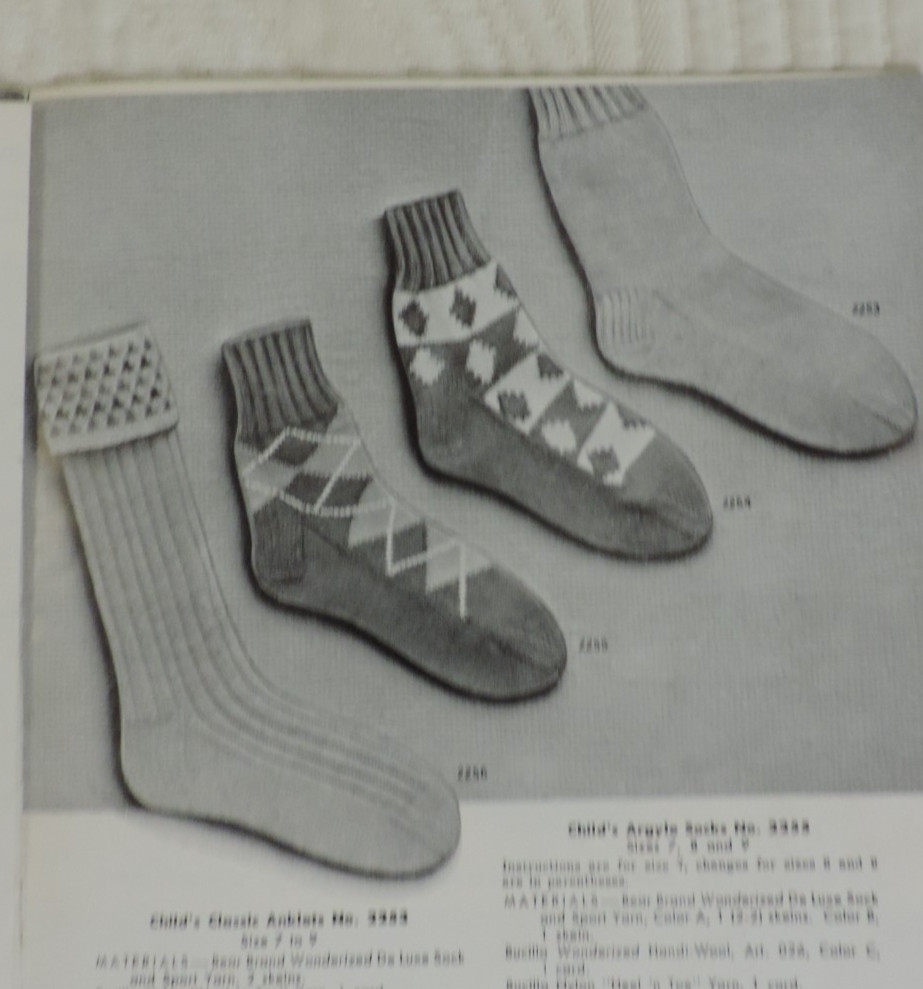 2 Knitting Socks Magazines #20/#340 Women/Men/Child Slippers/Sweater 1950s