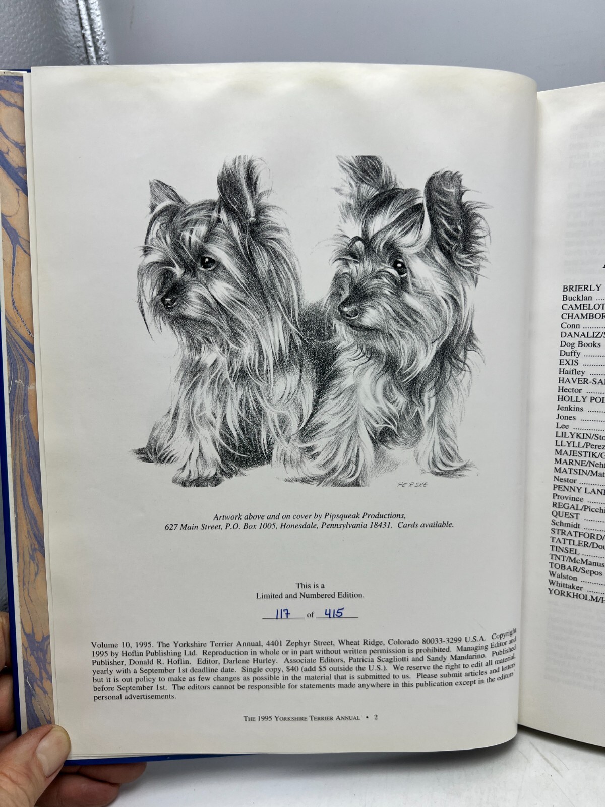 1995 The Yorkshire Terrier Annual Volume 10 1995 Limited Edition 117 of 415 (HC)