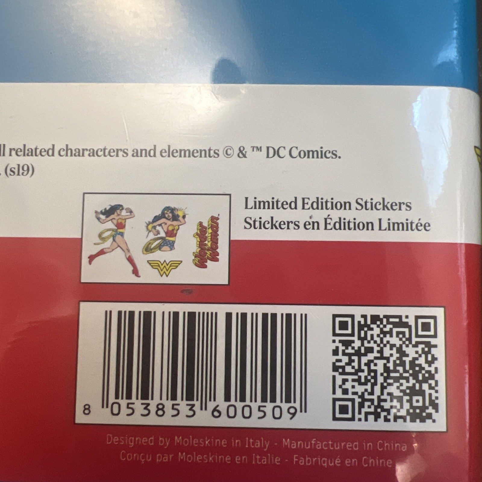 Moleskine Limited Edition Ruled Notebook Wonder Woman, Blue Hard Cover STICKERS