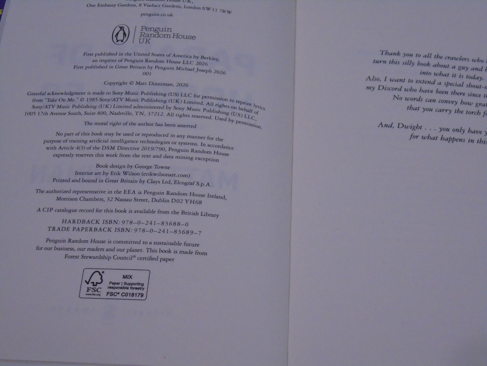 Signed Matt Dinniman A Parade Of Horribles UK First Ed Dungeon Crawler Carl Rare