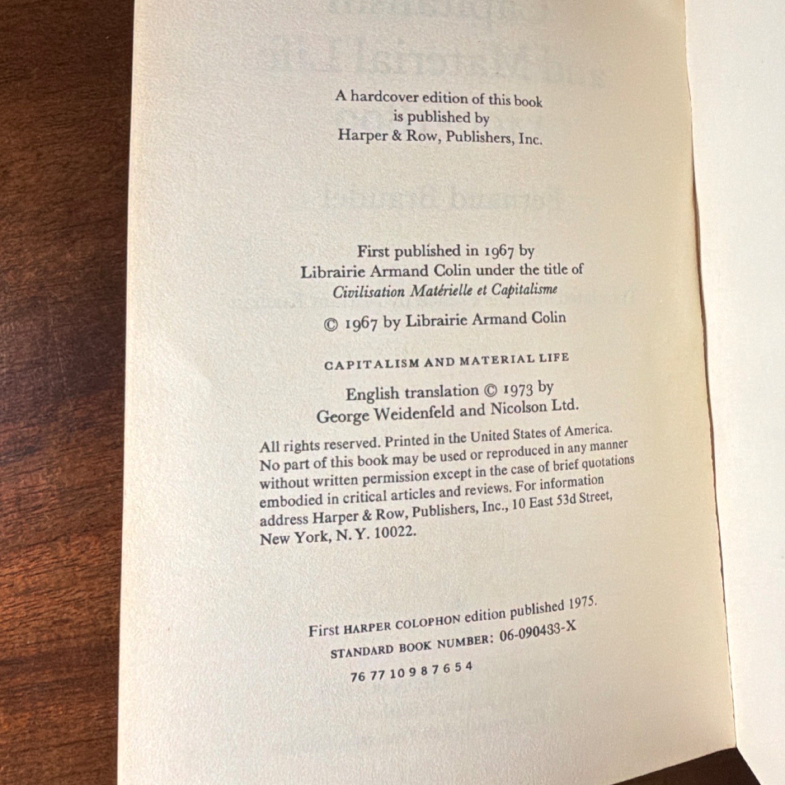 Capitalism and Material Life 1400-1800 by Fernand Braudel, Paperback, Colophon