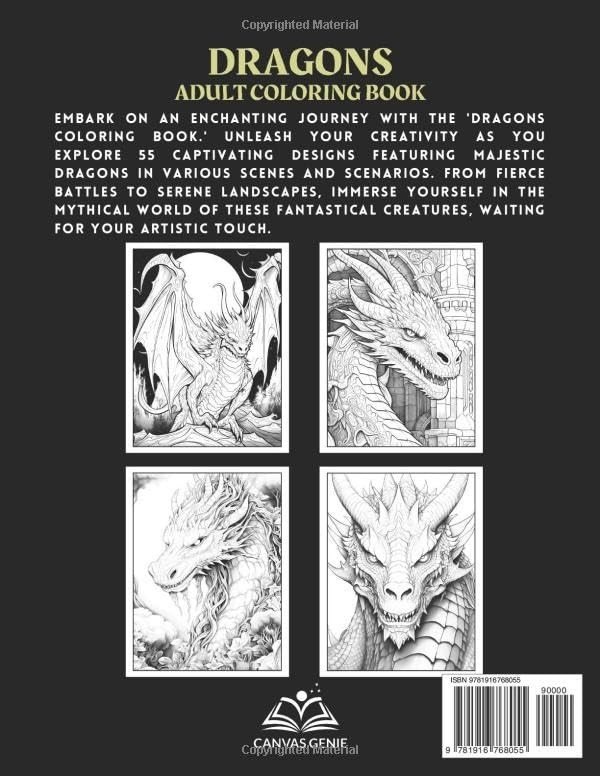 Dragons – Adult Coloring Book: Stress relief coloring book for adults, teens …