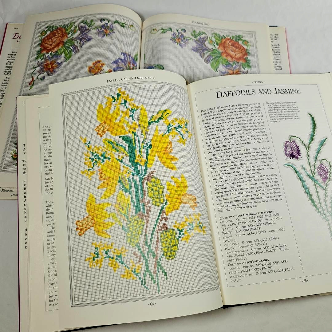 2 Books English Countryside Needlepoint & Garden Embroidery Stafford Whiteaker
