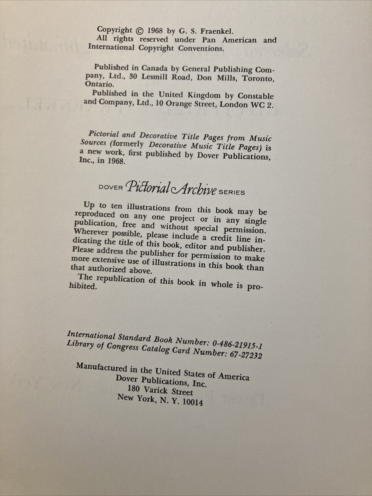 BOOK: Pictorial & Decorative Title Pages from Music Sources 201 Ex 1968 Vintage