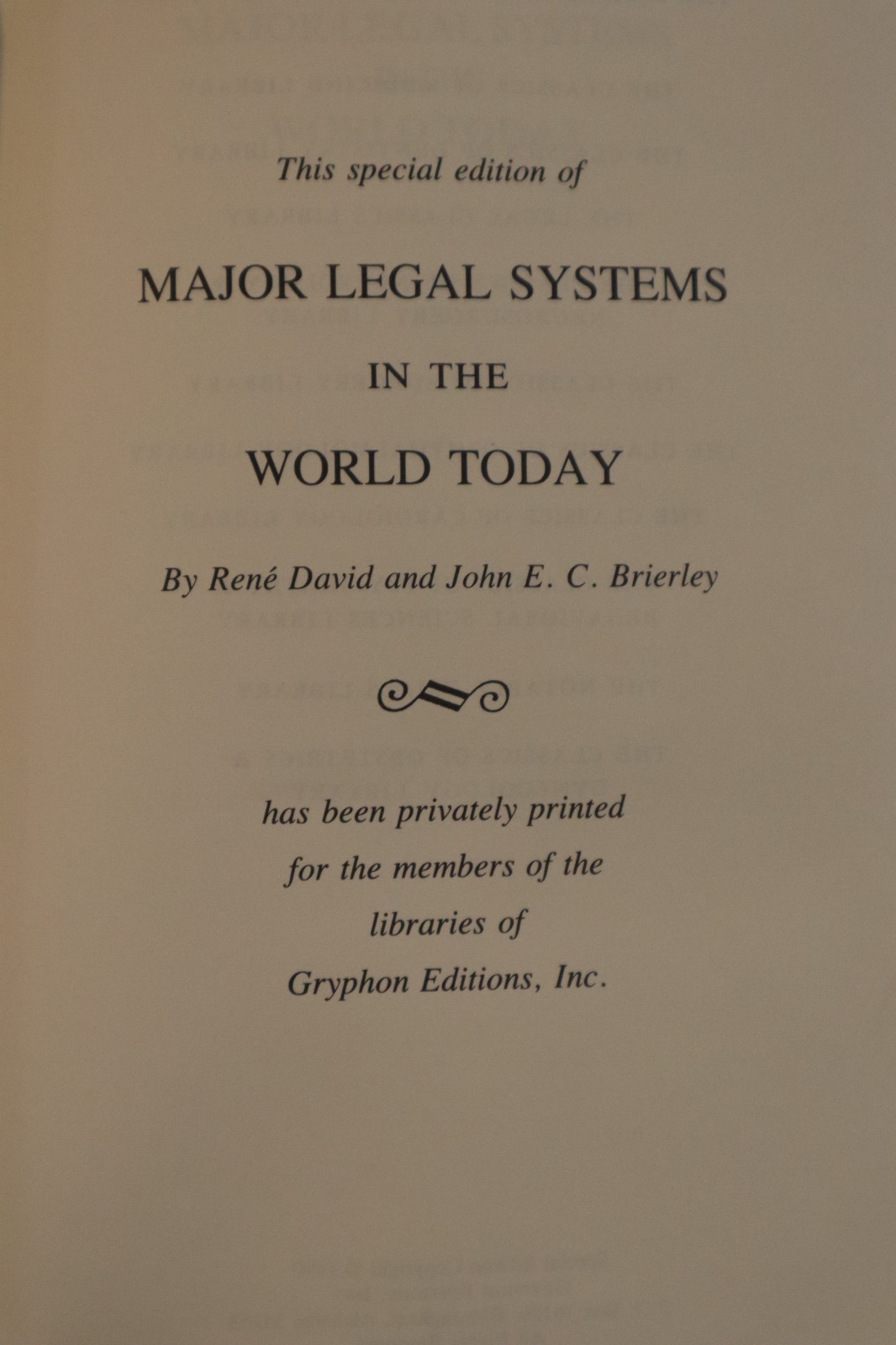 Major Legal Systems in the World Today Legal Classics Library hardcover 1990
