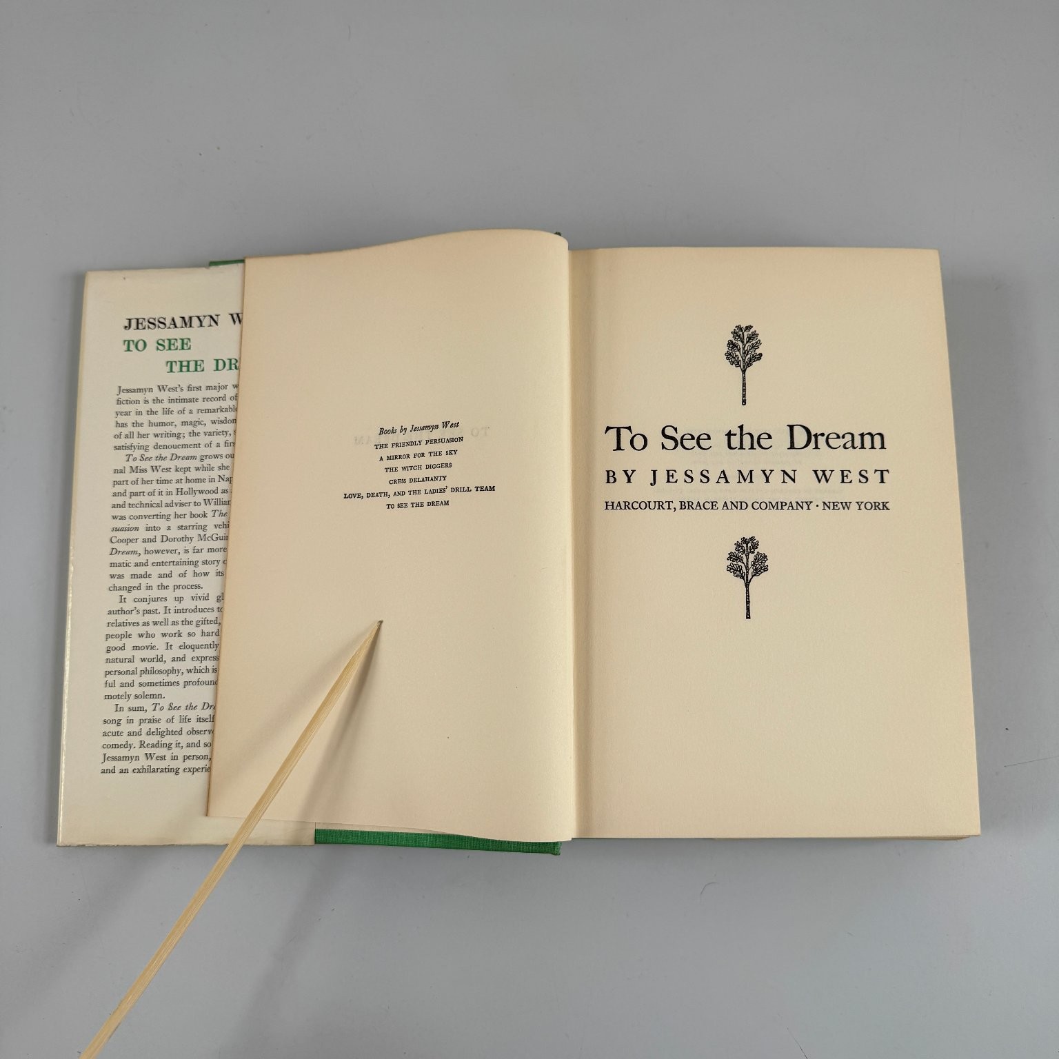 To See the Dream Jessamyn West 1957 First Edition Autobiography Harcourt Brace