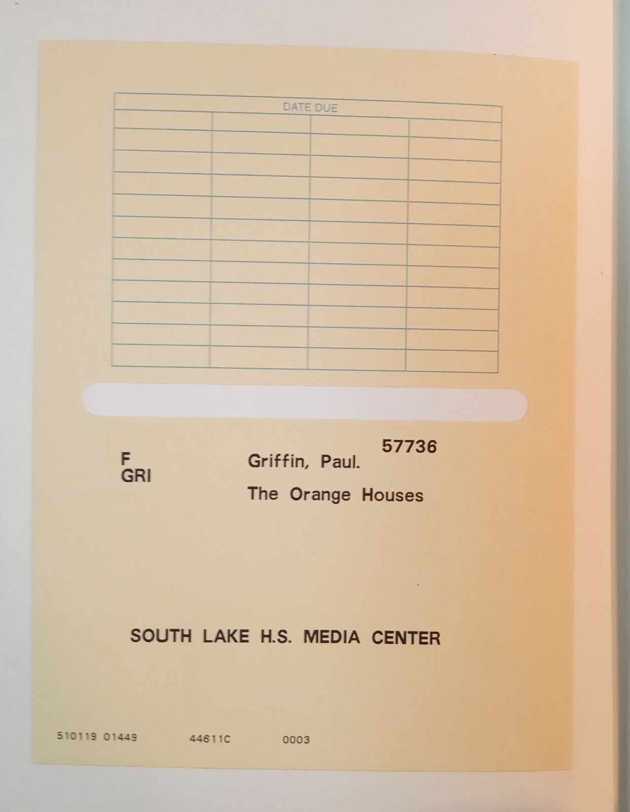 The Orange Houses. Book. Paul Griffin. Library Book. 2009. 147 Pages