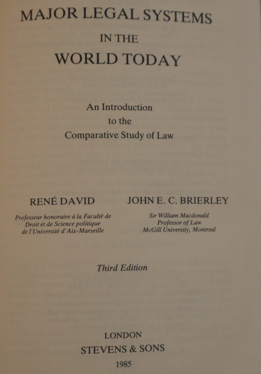 Major Legal Systems in the World Today Legal Classics Library hardcover 1990