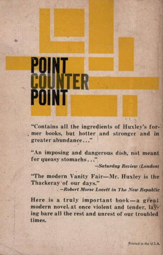 Point Counter Point by Aldous Huxley 444 pages published by Avon published 1928
