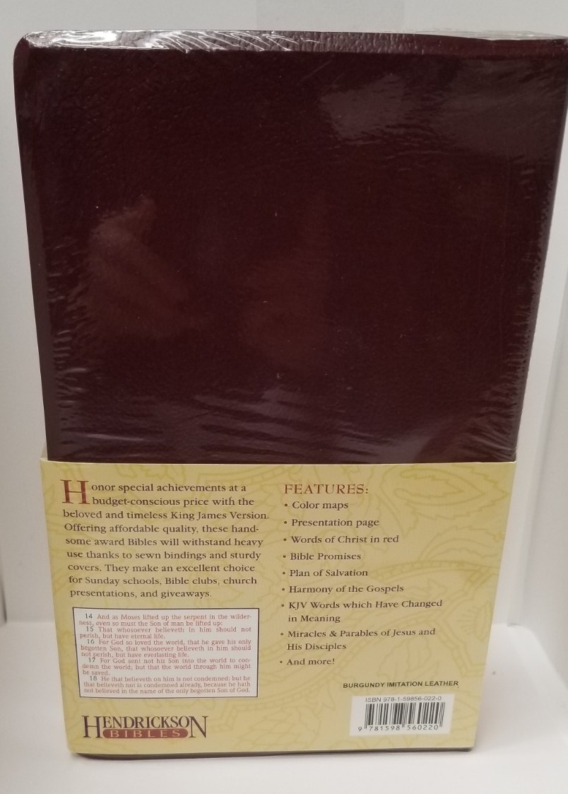 KJV Bible Affordable Gift Award Paperback 5 1/2 x9in Burgundy Hendrickson