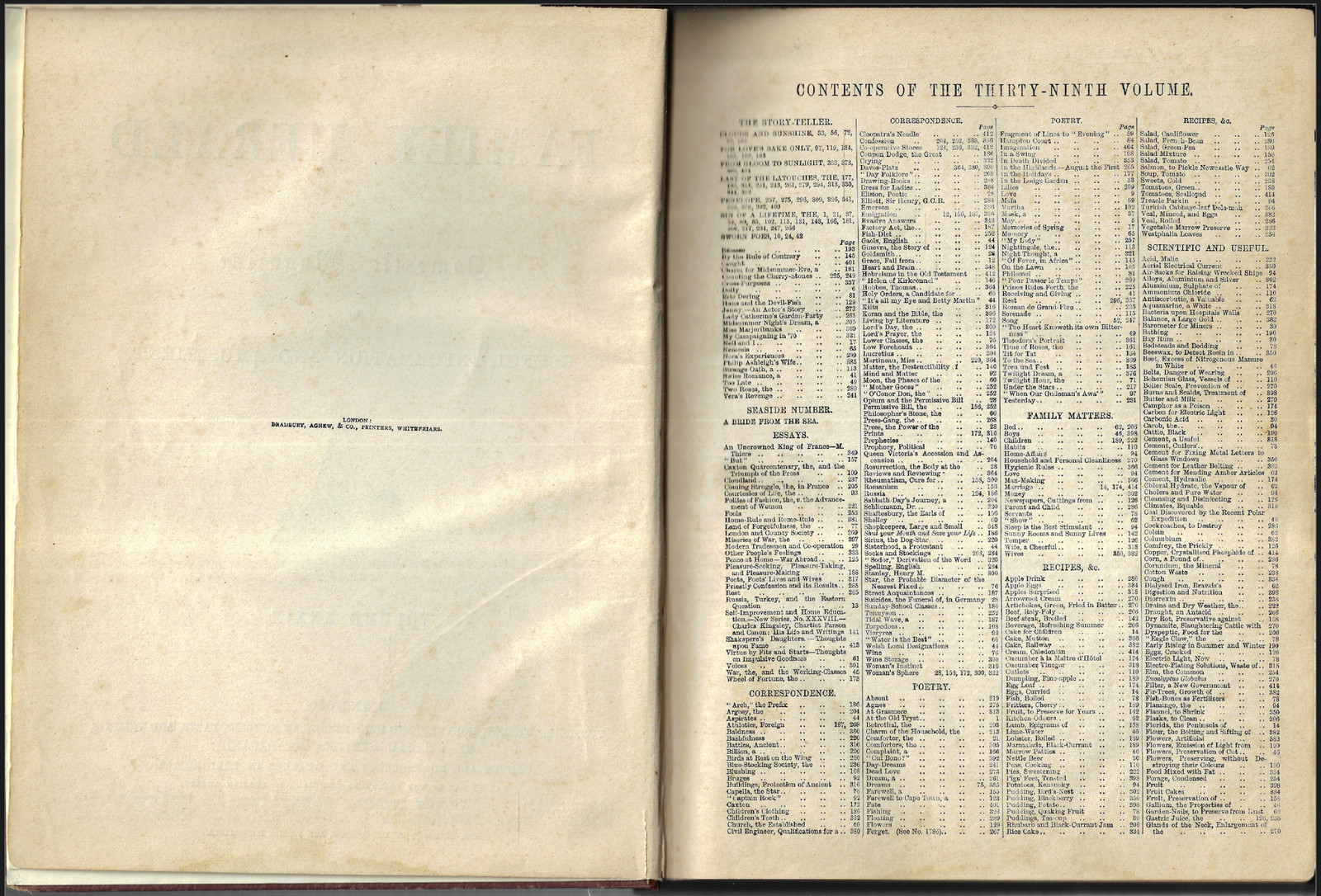 Family Herald Domestic Magazine Vol 39 – 1877 / Bound HC Book of 430+ Pages