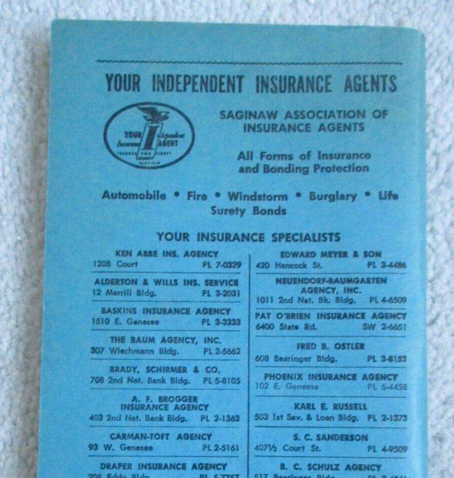 1962 Vintage Saginaw MI Street Guide Ordinances Rules Directory Genske 100 Page