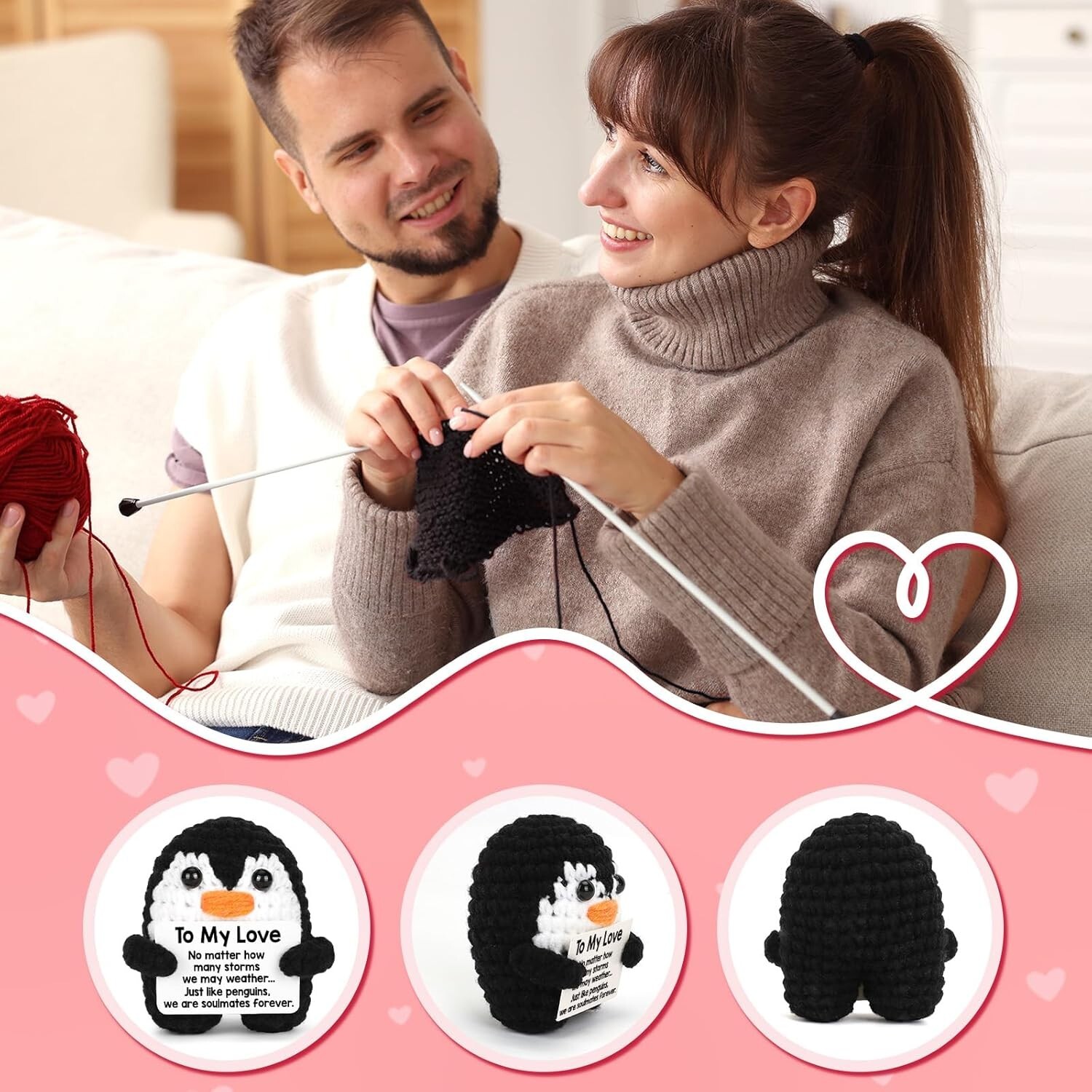 Adorable Crochet Penguin with Love Card – Perfect Gift for Boyfriend/Girlfriend