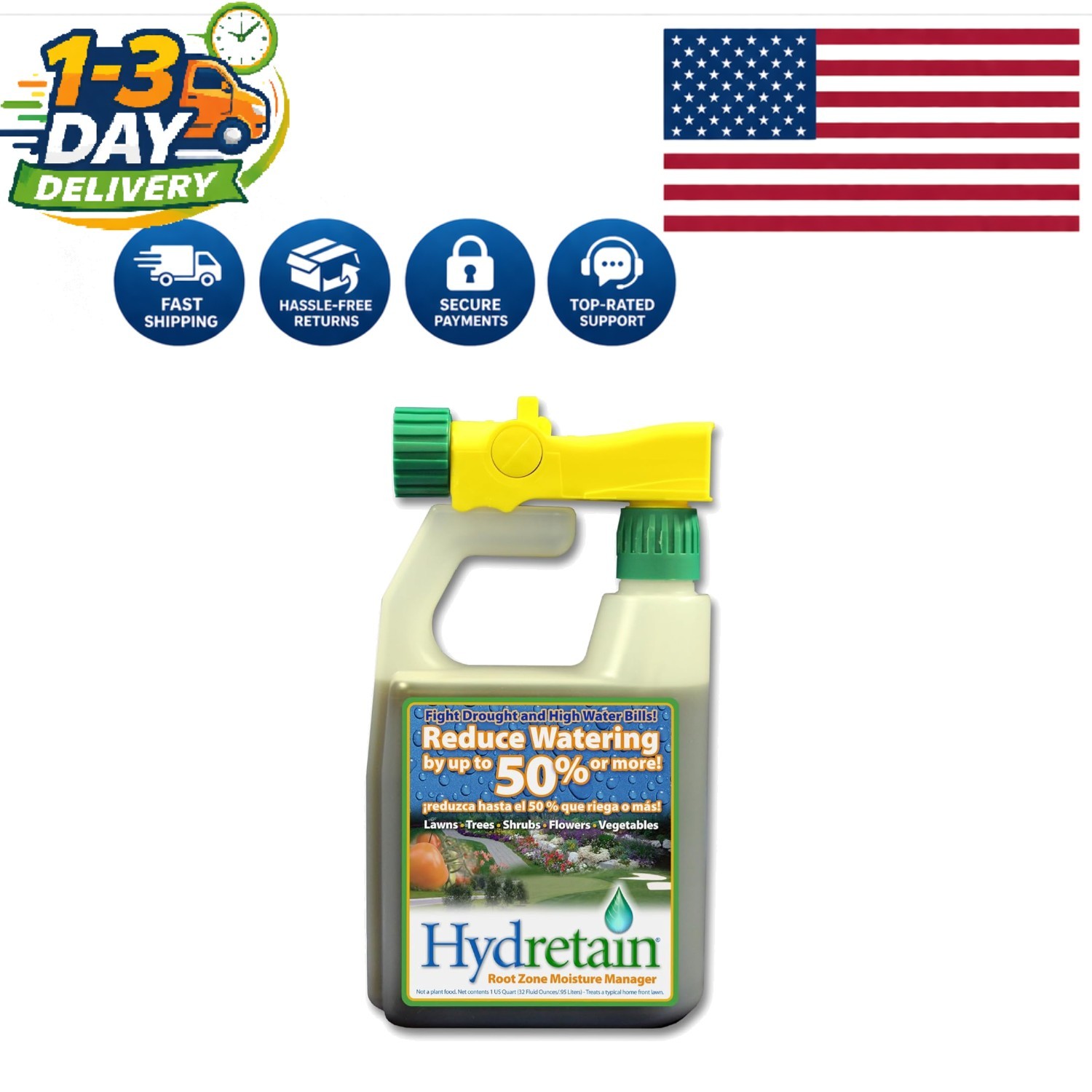 Hydretain Root Zone Moisture Manager – Eco-Friendly 32 Oz for Gardens & Lawns