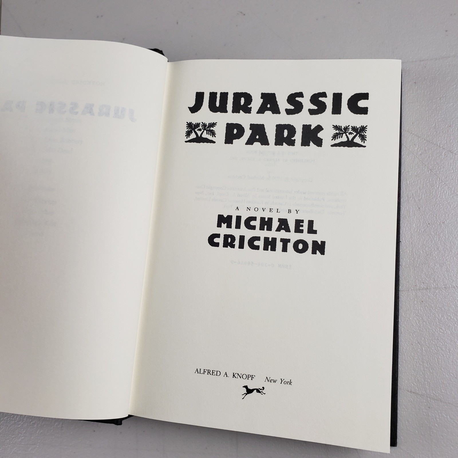 Jurassic Park Michael Crichton 1990 Hardcover Knopf Borzoi Book SciFi