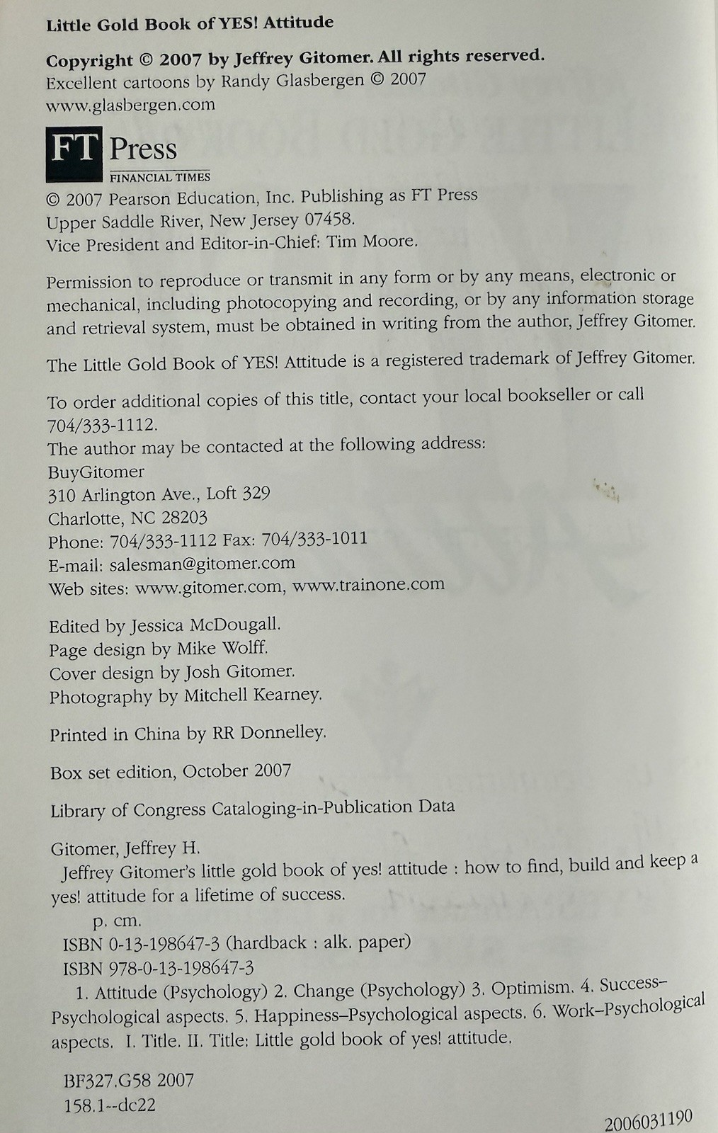 SIGNED “Jeffrey Gitomer’s Little Gold Book of Yes! Attitude” Lifetime Of Success