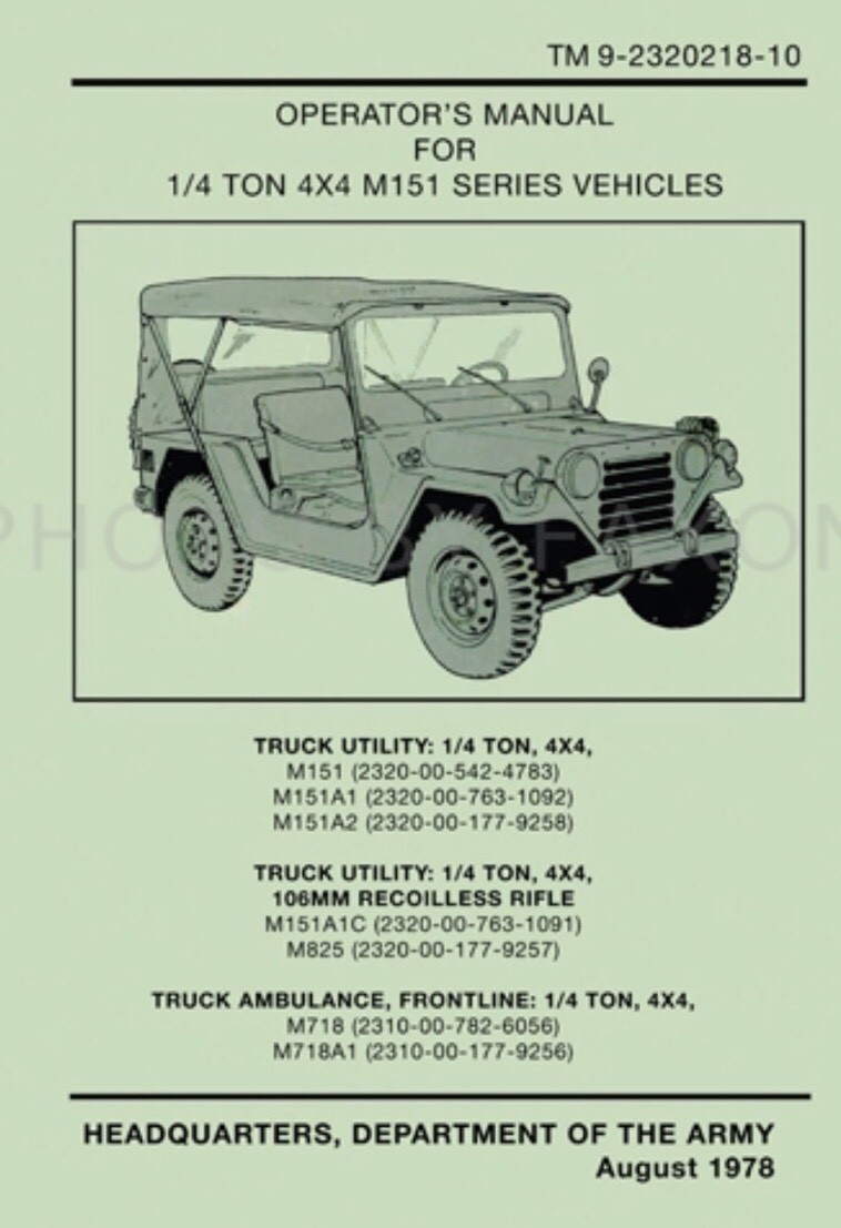 USB FLASH DRIVE US ARMY Jeep M151 Series 3810 Page Operator Repair Parts Manual