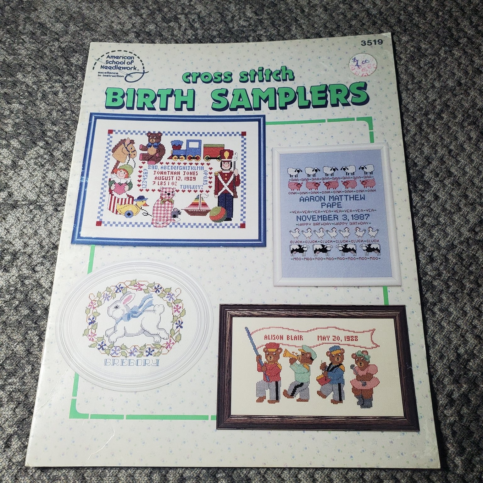 ASN Cross Stitch Birth Samplers Rita Weiss 1988 Needlework Patterns