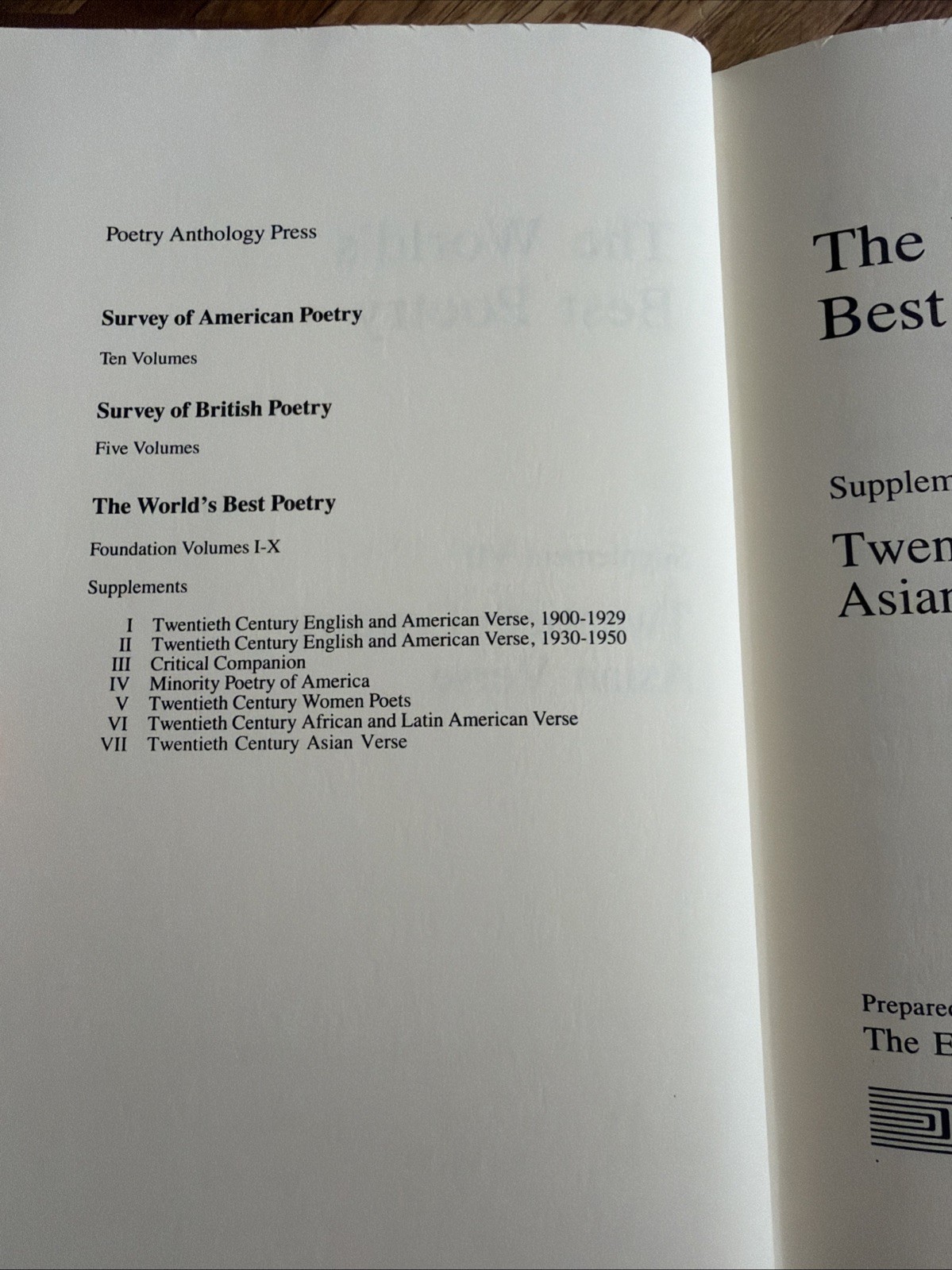 Vintage “The World’s Best Poetry” Supplement VII Asian Verse (HC, 1990)