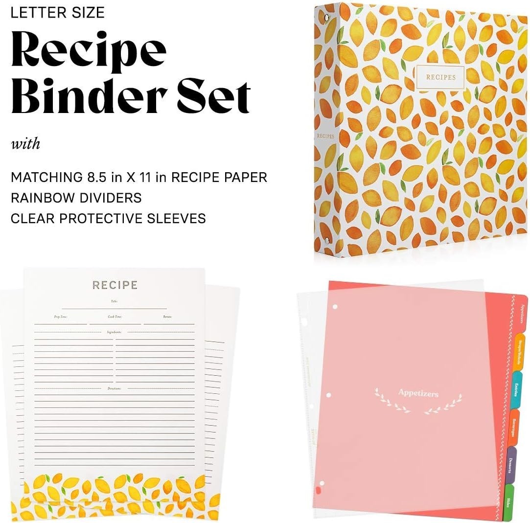 Timeless 8.5″ x 11″ Recipe Binder with Spill-Proof Sleeves for Keepsake Recipes