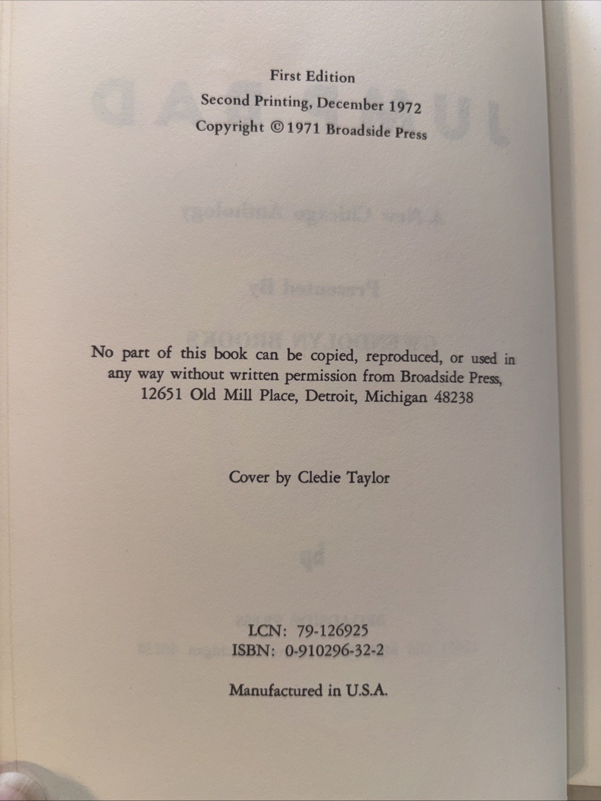 Jump Bad: A New Chicago Anthology By Gwendolyn Brooks 1972 PB 1st Ed 2nd Print