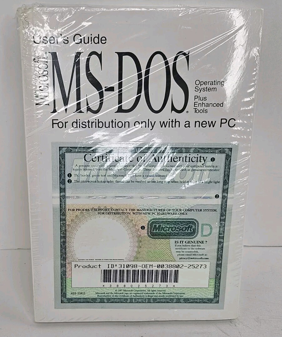 VINTAGE 1996 MS-DOS MICROSOFT USER’S GUIDE BOOK WITH COA