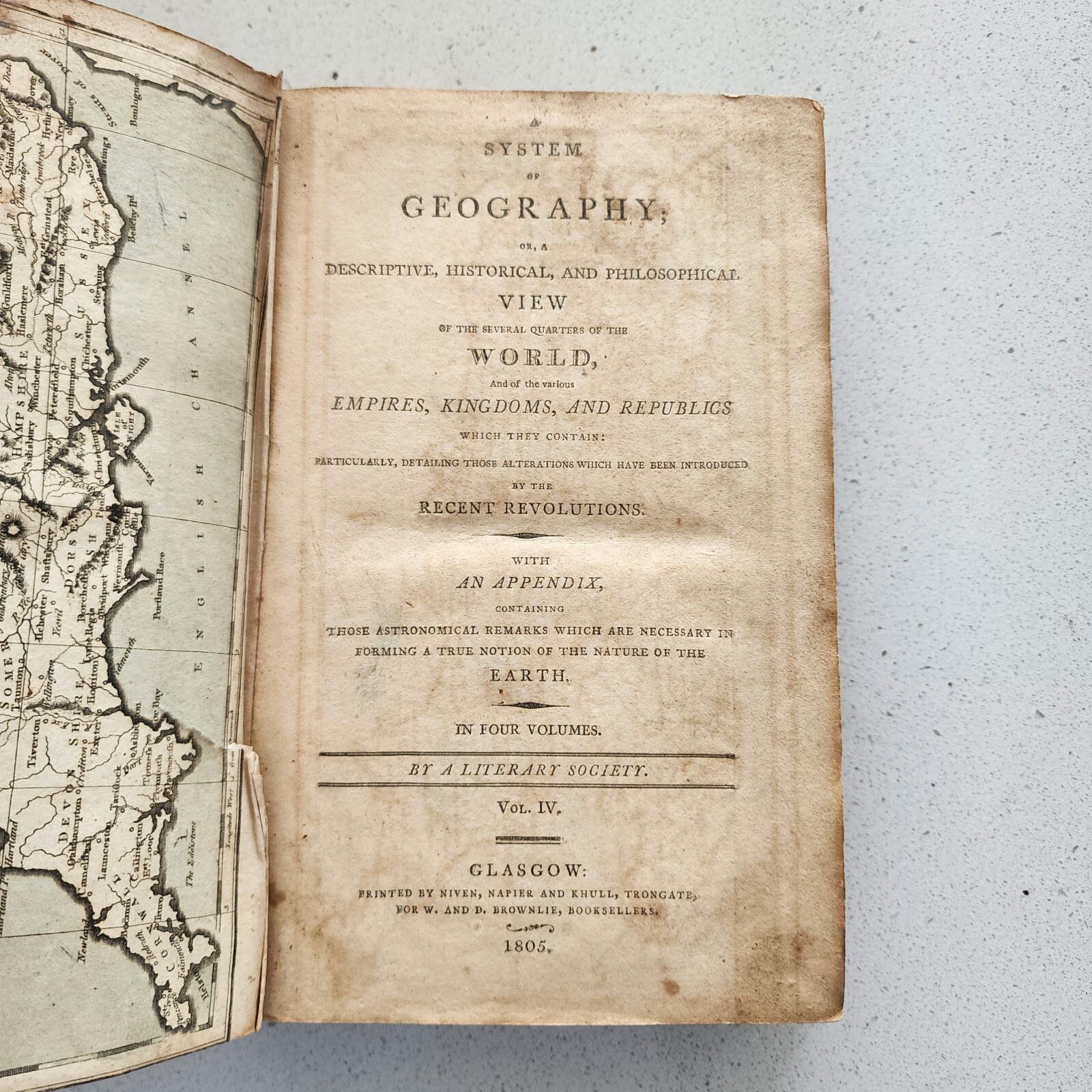 1805 System of Geography Vol IV Glasgow Antique Leather Book with Foldout Maps