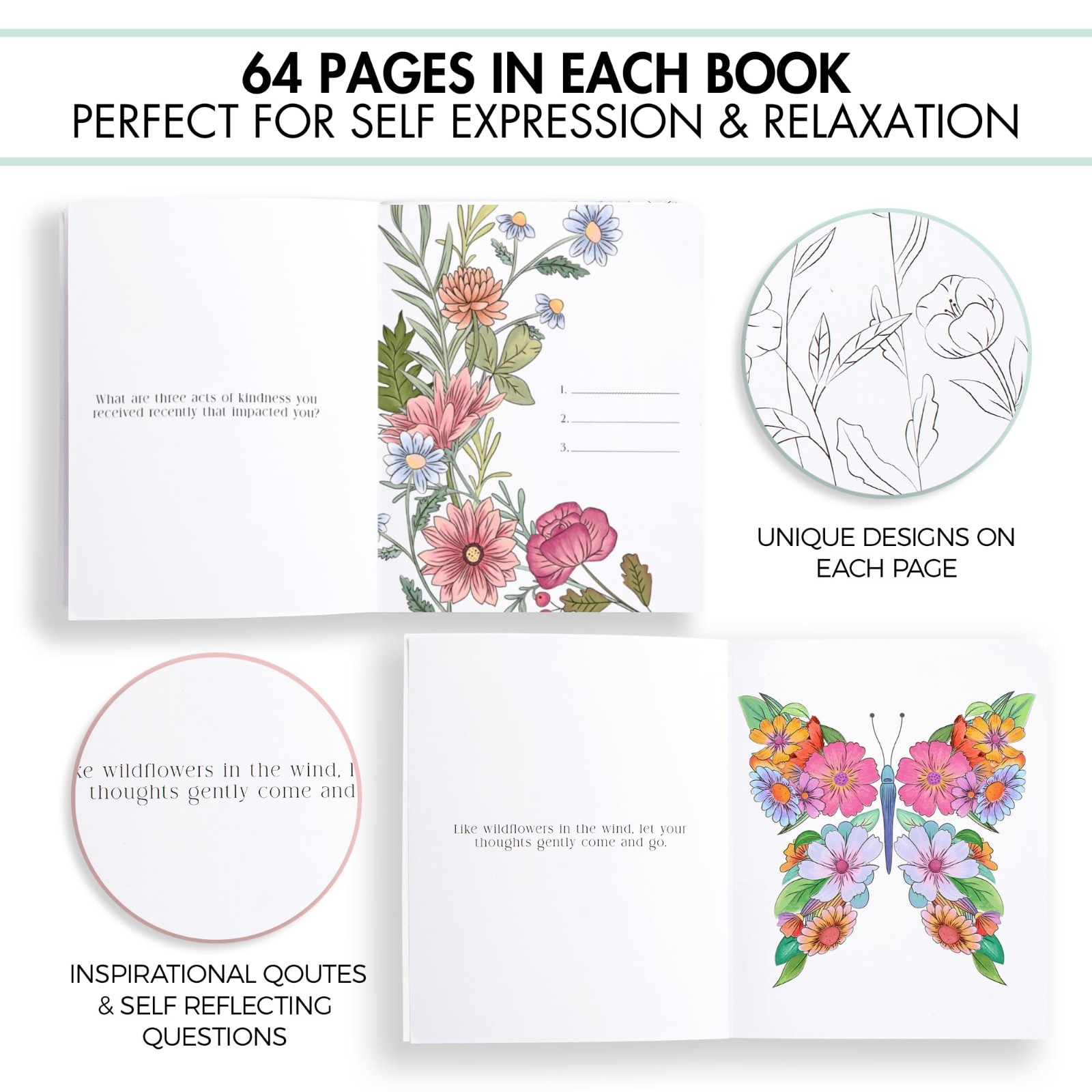 Set 2 for Mindfulness Beautiful Adult Coloring Book Gratitude and Stress Relief