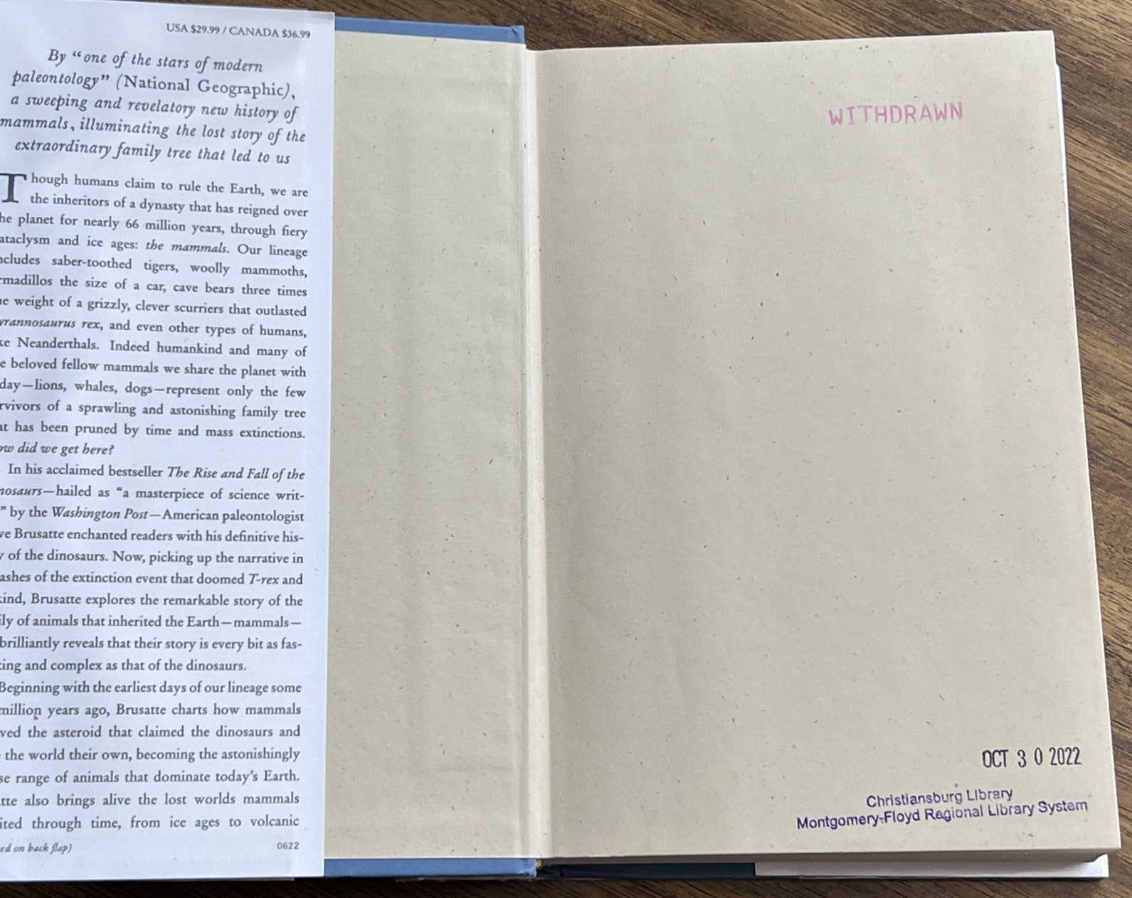 The Rise and Reign of the Mammals By Steve Brusatte 1st Printing HC/DJ