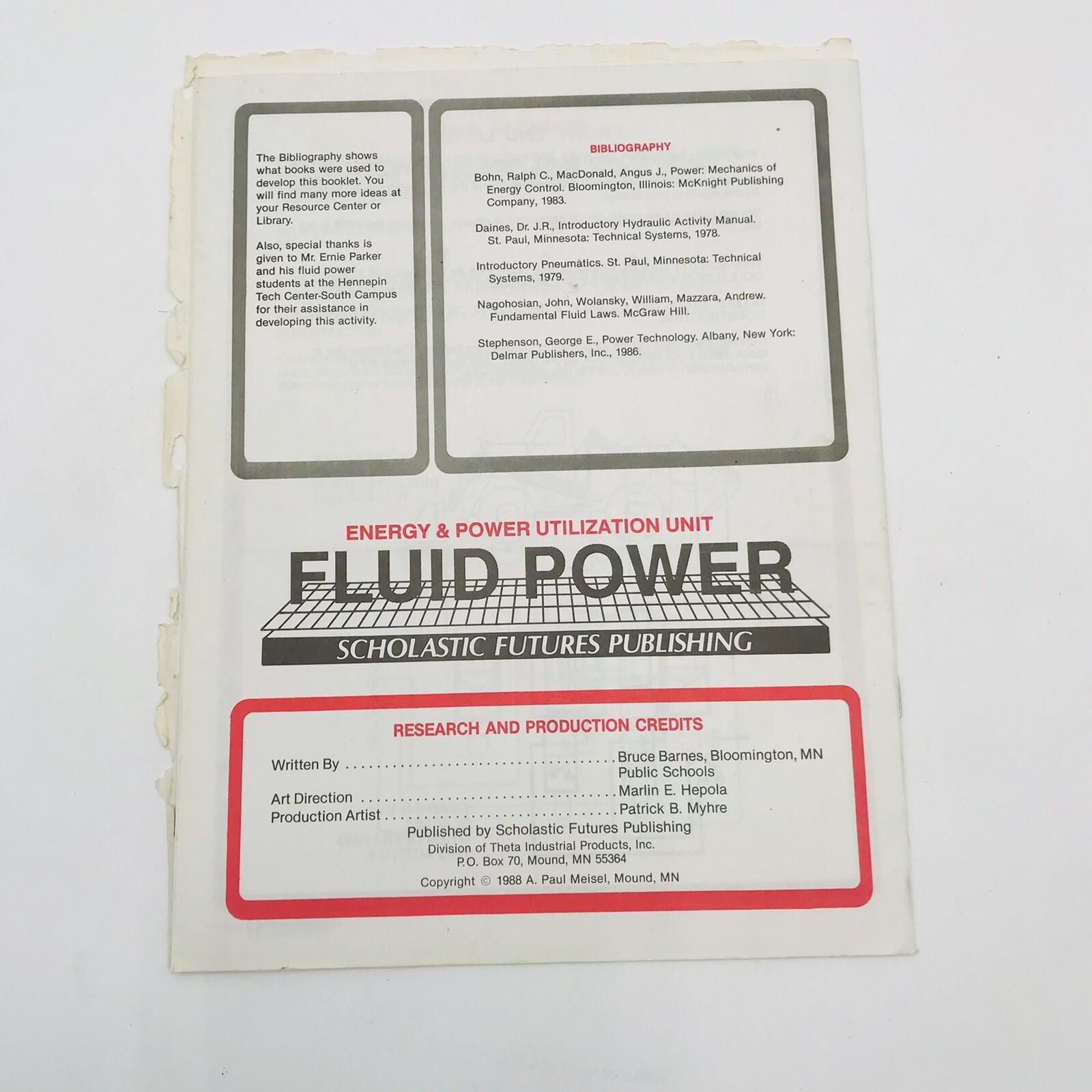 Fluid Power Scholastic Futures Pub Energy Utilization Unit 1988 VTG Booklet