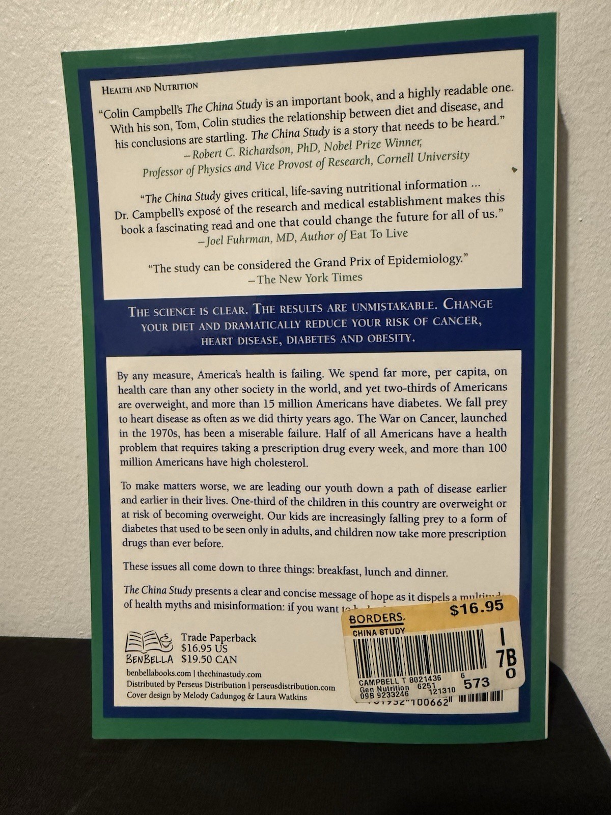 The China Study: The Most Comprehensive Nutrition By T Colin Campbell, Like New