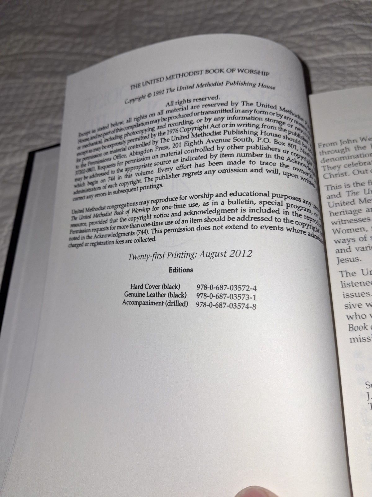 NEW The United Methodist Book Of Worship HC Religious 21st Printing 2012 Bible
