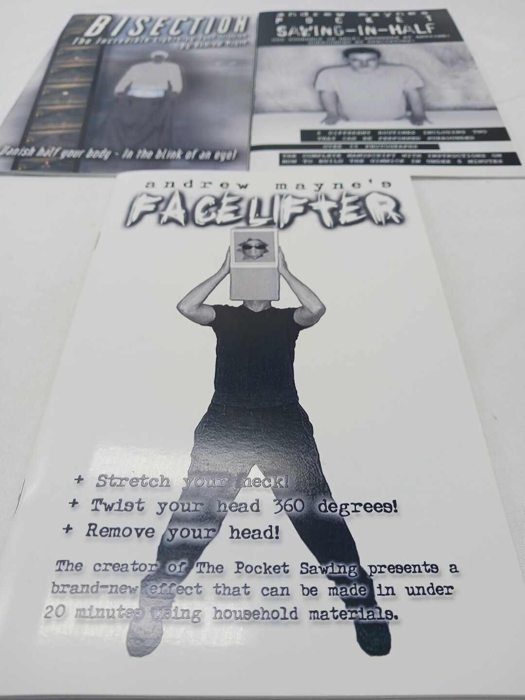3 Andrew Mayne Books – Pocket Sawing in Half, Facelifter, Bisection- Illusion