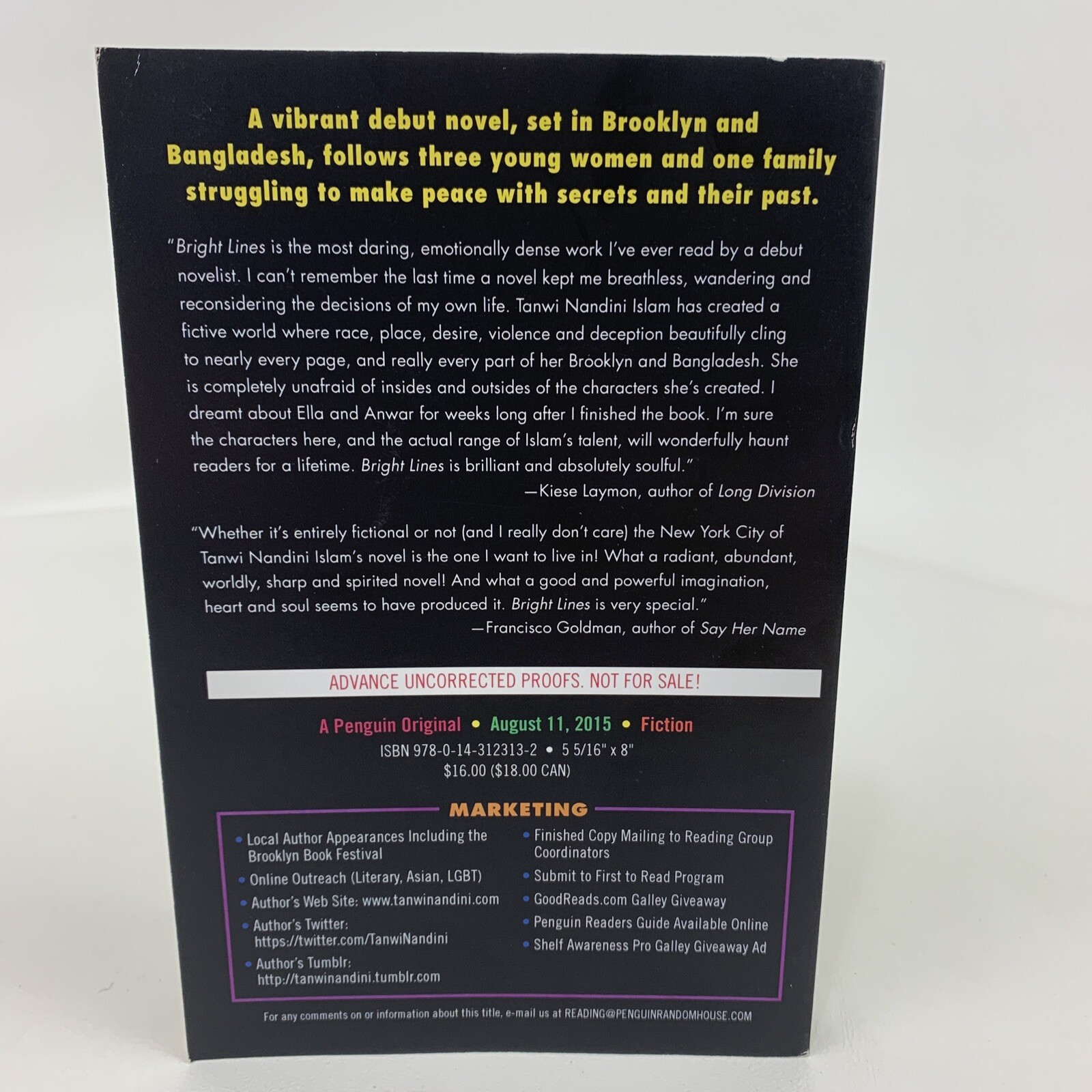Bright Lines: A Novel Paperback Book Arc Copy Islam, Tanwi Nandini Very Good